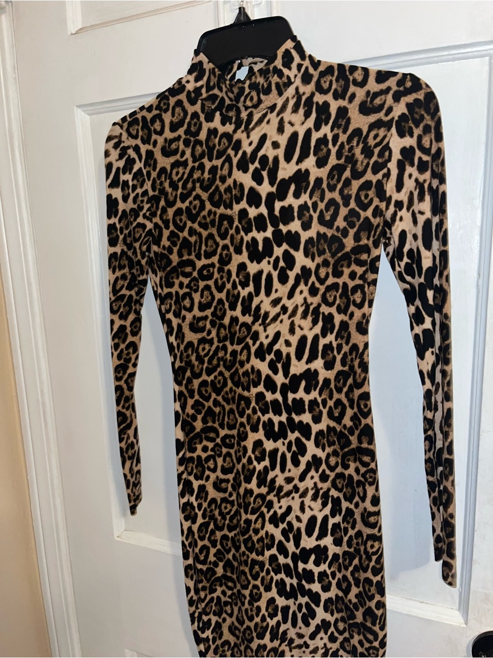 Fashion Nova Leopard Print Long Sleeve Bodycon Dress - Tan & Black